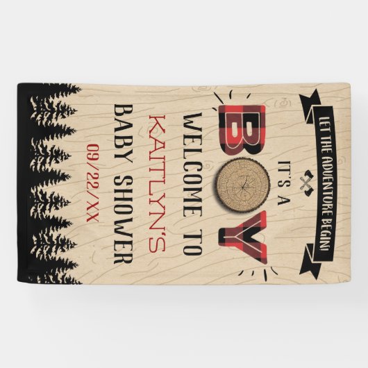 Rustikaler Wald Kariert Lumberjack Boys Babydusche Banner (Horizontal)