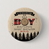 Rustikaler Wald Kariert Lumberjack Boys Babydusche Button (Vorderseite)