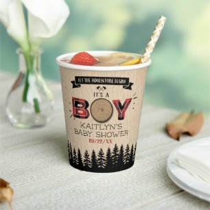 Rustikaler Wald Kariert Lumberjack Boys Babydusche Pappbecher