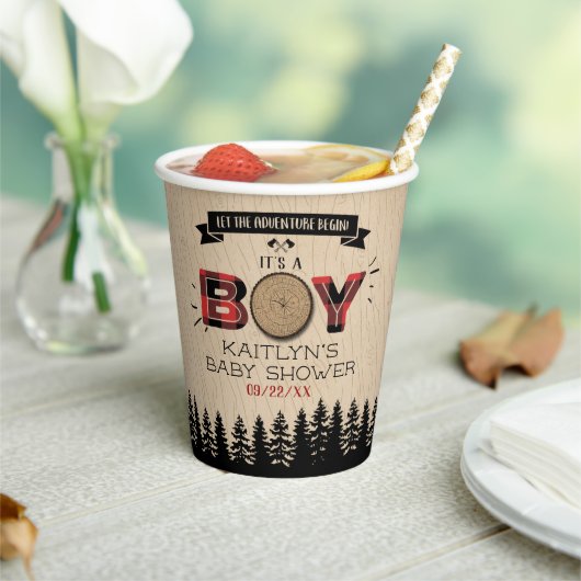 Rustikaler Wald Kariert Lumberjack Boys Babydusche Pappbecher (In Situ)