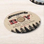Rustikaler Wald Kariert Lumberjack Boys Babydusche Runder Pappuntersetzer (Angewinkelt)