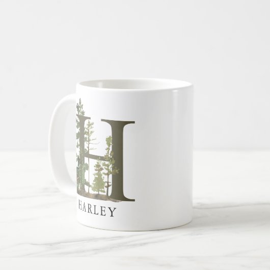 Rustikaler Wald Letter H Monogram Name Kaffeetasse (Vorderseite Links)