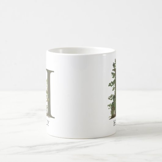 Rustikaler Wald Letter H Monogram Name Kaffeetasse (Mittel)
