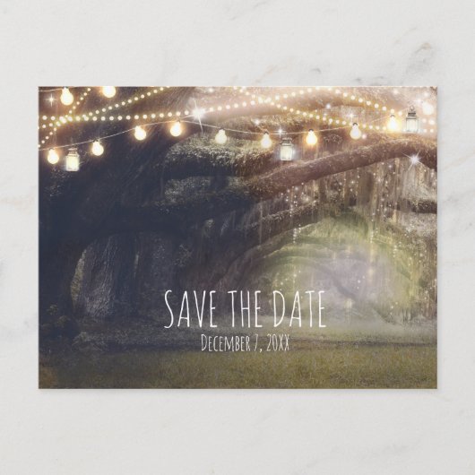 Rustikaler Wald & Licht Rett Datum Ankündigungspostkarte (Vorderseite)