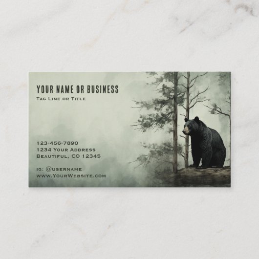 Rustikaler Wald mit einfachem schwarzem Bär Visitenkarte (Vorderseite)