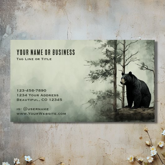 Rustikaler Wald mit einfachem schwarzem Bär Visitenkarte