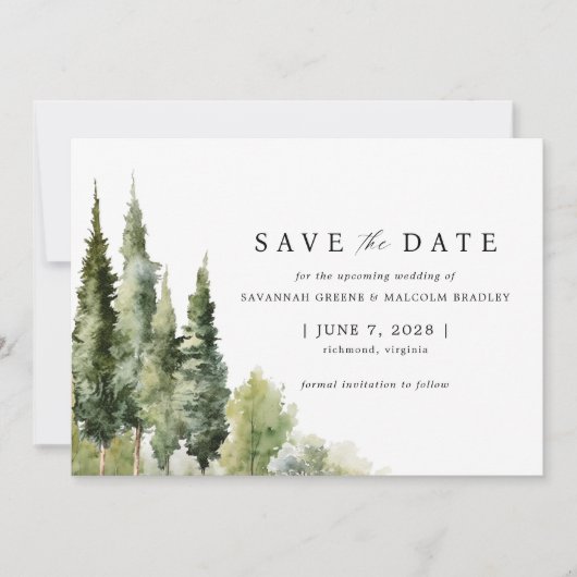 Rustikaler Wald | Moderne Grüne Hochzeit im Freien Save The Date (Vorderseite)