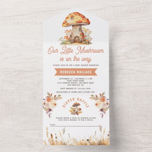 Rustikaler Wald Mushroom Kinderdusche All In One Einladung (Innen Boden)