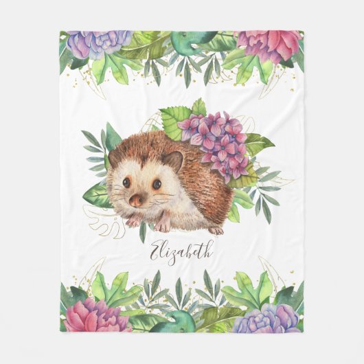 Rustikaler Wald Niedlicher Blumenwald Igel Fleecedecke (Vorderseite)