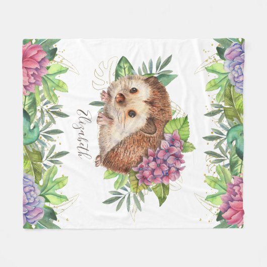 Rustikaler Wald Niedlicher Blumenwald Igel Fleecedecke (Vorderseite (Horizontal))
