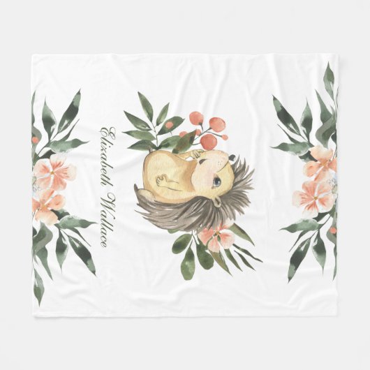 Rustikaler Wald Niedlicher Igel Fleecedecke (Vorderseite (Horizontal))