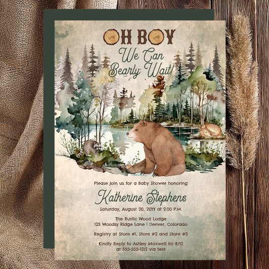 Rustikaler Wald Oh Boy Bearly Wait Baby Dusche Einladung