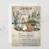 Rustikaler Wald Oh Boy Bearly Wait Baby Dusche Einladung (Vorderseite)