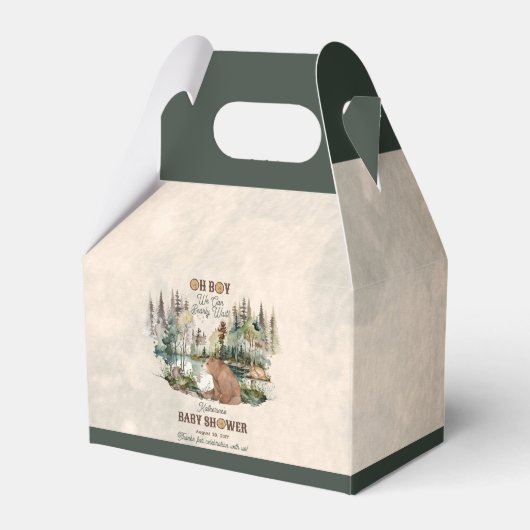 Rustikaler Wald Oh Boy Bearly Wait Baby Dusche Geschenkschachtel (Vorderseite)