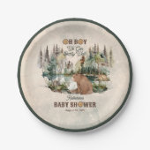 Rustikaler Wald Oh Boy Bearly Wait Baby Dusche Pappteller (Vorderseite)