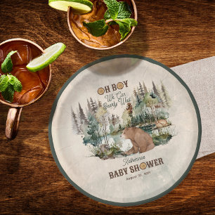 Rustikaler Wald Oh Boy Bearly Wait Baby Dusche Pappteller