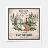 Rustikaler Wald Oh Boy Bearly Wait Baby Dusche Serviette (Vorderseite)