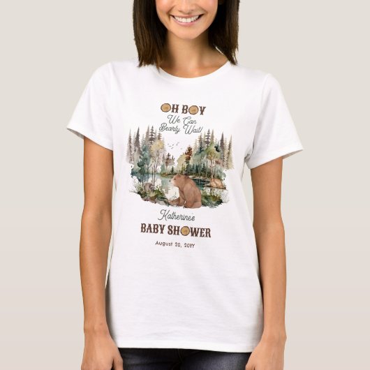 Rustikaler Wald Oh Boy Bearly Wait Baby Dusche T-Shirt (Vorderseite)