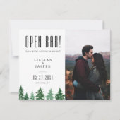 Rustikaler Wald OPEN BAR Save the Date Spaß Ankündigung (Vorderseite)