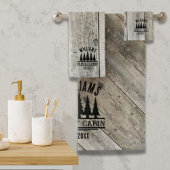 Rustikaler Wald Personalisierte Familienhäuser Nam Badhandtuch Set