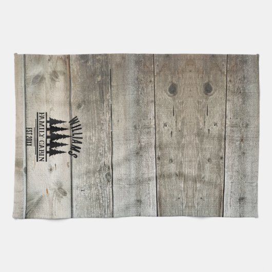 Rustikaler Wald Personalisierte Familienhäuser Nam Geschirrtuch (Horizontal)