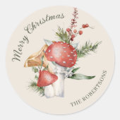 Rustikaler Wald Pilze Weihnachtswald Runder Aufkleber (Vorderseite)