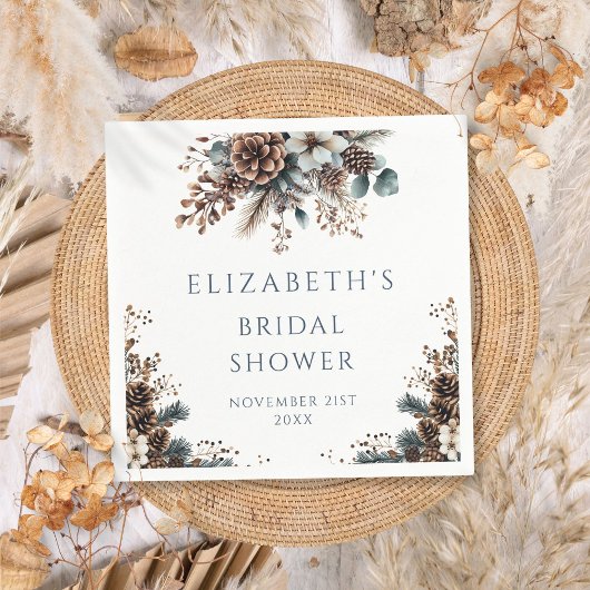Rustikaler Wald Pinecones Brautparty Serviette