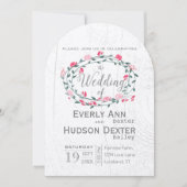 Rustikaler Wald Pink Garland Barn Wood Wedding Einladung (Vorderseite)