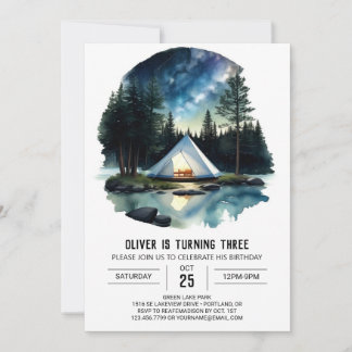Rustikaler Wald Retreat Geburtstag Einladung