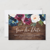 Rustikaler Wald Roter Wein Burgund Blume Hochzeit Save The Date (Vorderseite)