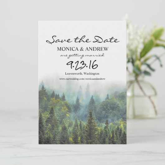 Rustikaler Wald Save the Date Einladung (Stehend Vorderseite)