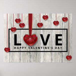 Rustikaler Wald Valentinstag Moderne LIEBE Rotes H Poster