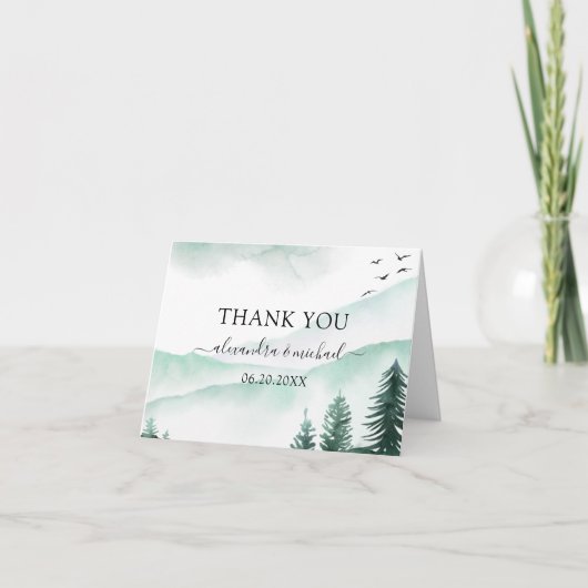 Rustikaler Wald Wasserfarbe Moderne Dankeskarte (Vorderseite)