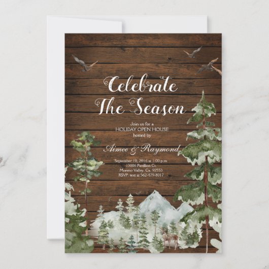 Rustikaler Wald Winter Feiern die Saison Open Hous Einladung (Vorderseite)
