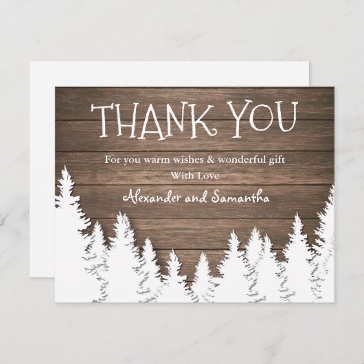 Rustikaler Wald Winter Pine Tree Danke Karte (Vorne/Hinten)