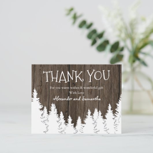 Rustikaler Wald Winter Pine Tree Danke Karte (Stehend Vorderseite)