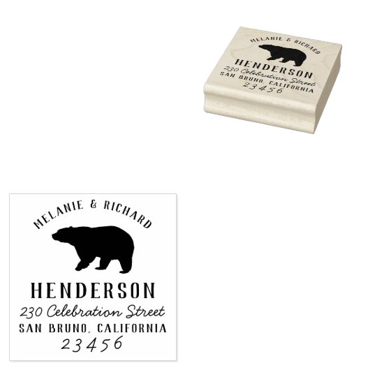 Rustikaler Waldbär Familienname und Rücksendeadres Gummistempel (Stempel)