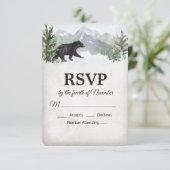 Rustikaler Waldbär Hochzeit RSVP Karte (Stehend Vorderseite)