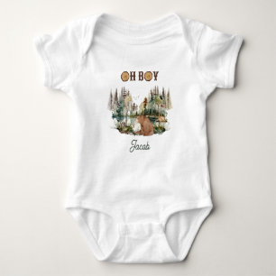Rustikaler Waldbär und Tiere Oh Boy Baby Strampler