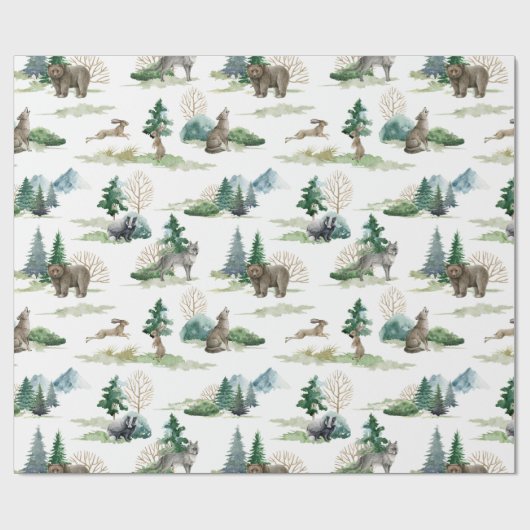Rustikaler Waldbär Wolf Hare Badger Geschenk Geschenkpapier (Flach)