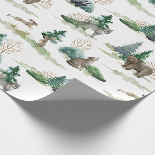 Rustikaler Waldbär Wolf Hare Badger Geschenk Geschenkpapier (Ecke)