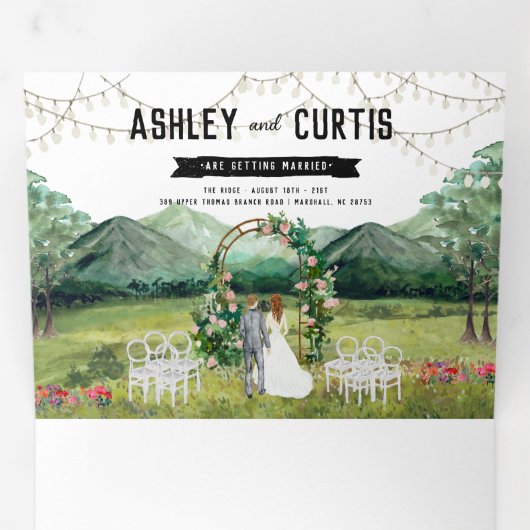 Rustikaler Waldberg Hochzeit mit drei Falten Einla Dreifach Gefaltete Einladung (Innen Erste Seite)