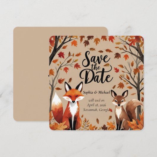 Rustikaler Waldfuchs Save the Date Hochzeit im Her (Vorne/Hinten)