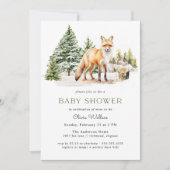 Rustikaler Waldfuchs | Winter Forest Baby Dusche Einladung (Vorderseite)