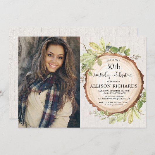 Rustikaler Waldgeburtstags-Partyerwachsener Einladung (Vorne/Hinten)