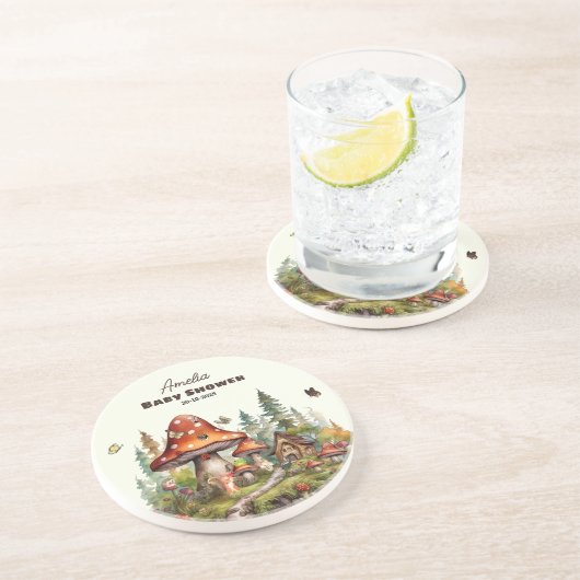 Rustikaler Waldwald Pilzsäulendusche Fall Getränkeuntersetzer (Seite)