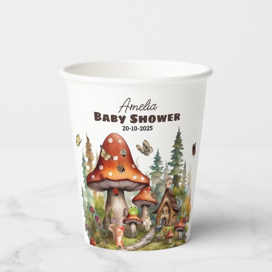 Rustikaler Waldwald Pilzsäulendusche Fall Pappbecher (Rückseite)