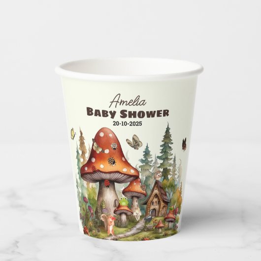 Rustikaler Waldwald Pilzsäulendusche Fall Pappbecher (Vorderseite)