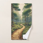 Rustikaler Waldweg mit Name und Monogramm Badhandtuch Set (Handtuch)