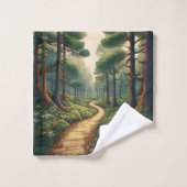 Rustikaler Waldweg mit Name und Monogramm Badhandtuch Set (Waschlappen)